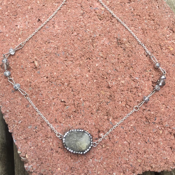 Jewelry - Gray wrapped Druzy natural stone silver Necklace